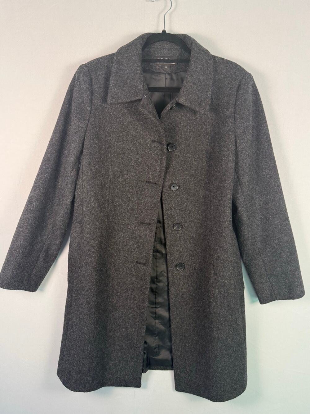 Jason Kole 100% Wool Coat Women’s M Charcoal Gray Single Breasted Overcoat